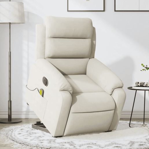vidaXL Poltrona massagens reclinável elevatória elétrica veludo creme