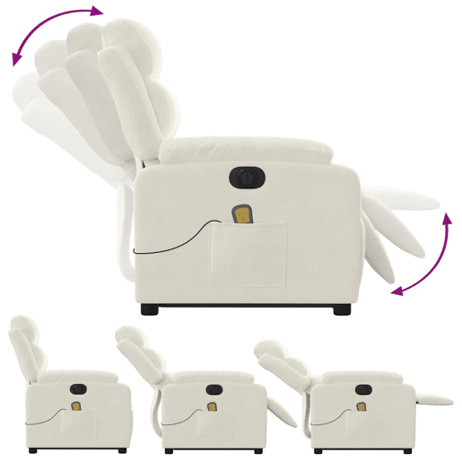 vidaXL Poltrona massagens reclinável elevatória elétrica veludo creme
