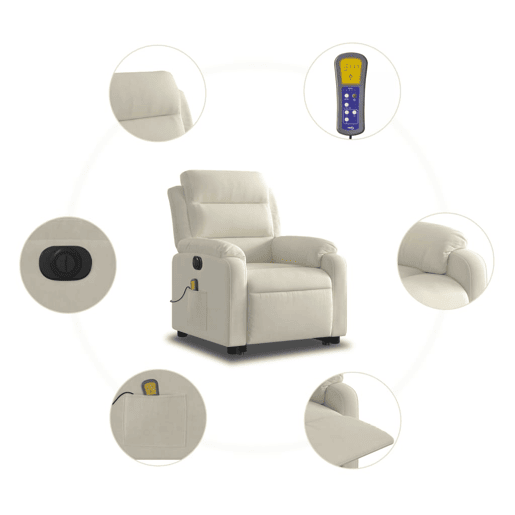 vidaXL Poltrona massagens reclinável elevatória elétrica veludo creme