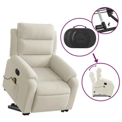 vidaXL Poltrona massagens reclinável elevatória elétrica veludo creme