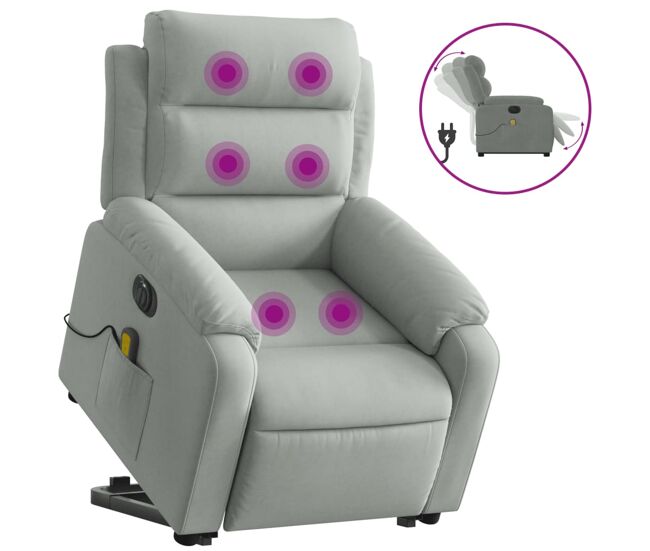 Vidaxl sillón de masaje reclinable elevable terciopelo gris claro