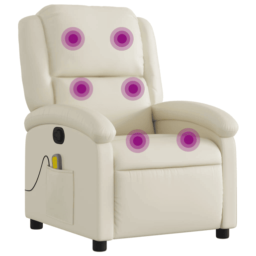 vidaXL Poltrona de massagens reclinável couro artificial cor creme