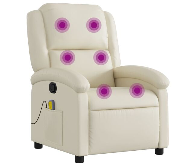 Vidaxl sillón reclinable de masaje cuero sintético crema