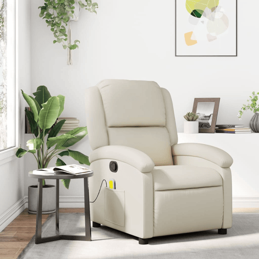 vidaXL Poltrona de massagens reclinável couro artificial cor creme