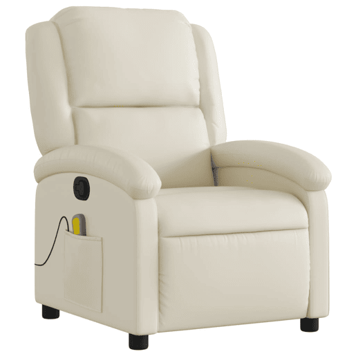 vidaXL Poltrona de massagens reclinável couro artificial cor creme