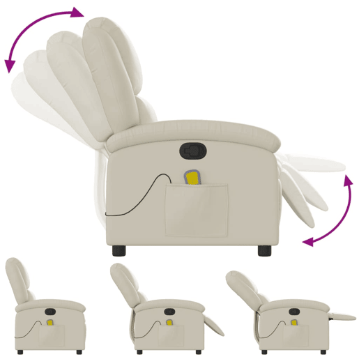 vidaXL Poltrona de massagens reclinável couro artificial cor creme