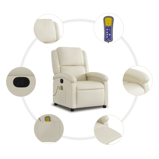 vidaXL Poltrona de massagens reclinável couro artificial cor creme
