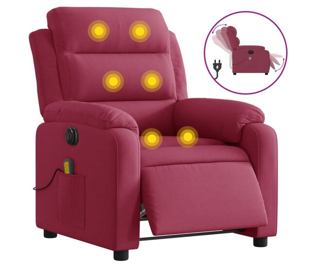 Vidaxl sillón reclinable de masaje eléctrico terciopelo rojo tinto