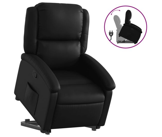 Vidaxl sillón reclinable elevable cuero artificial negro