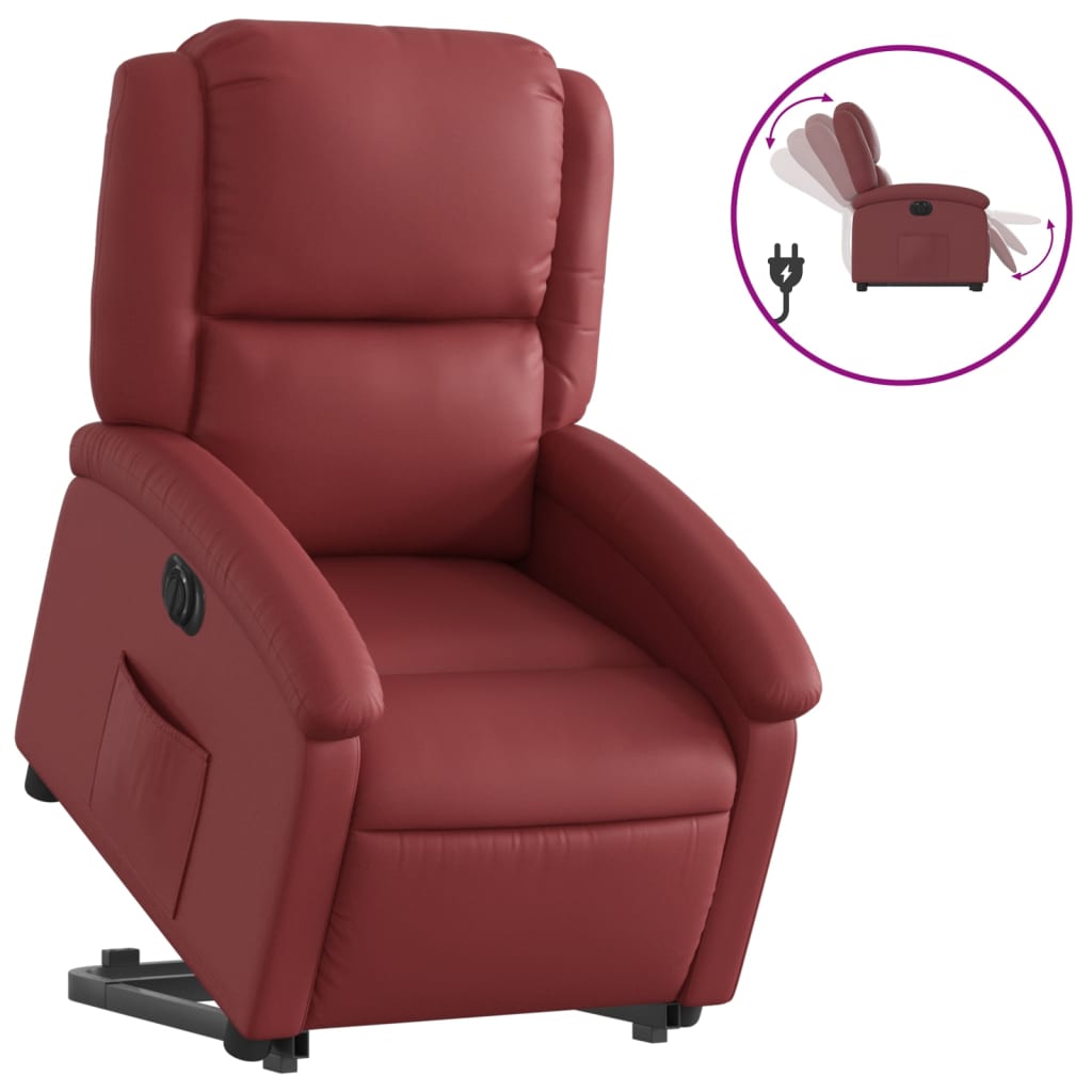 Vidaxl sillón elevable eléctrico cuero artificial rojo tinto