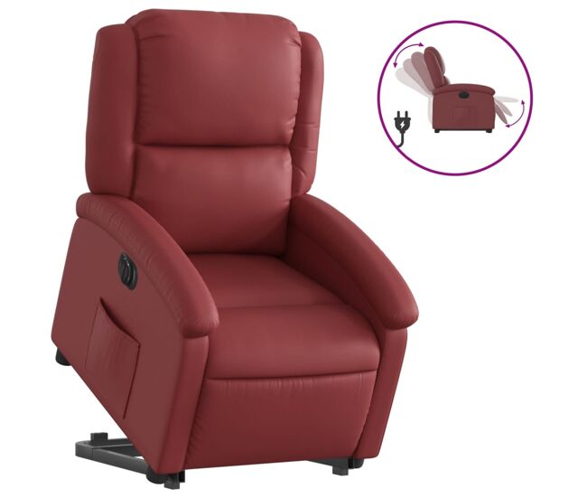 Vidaxl sillón elevable eléctrico cuero artificial rojo tinto