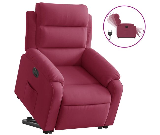 Vidaxl sillón eléctrico reclinable elevable de terciopelo rojo tinto