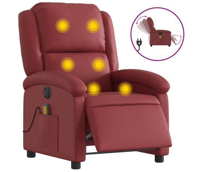 Vidaxl sillón de masaje reclinable de cuero artificial rojo tinto
