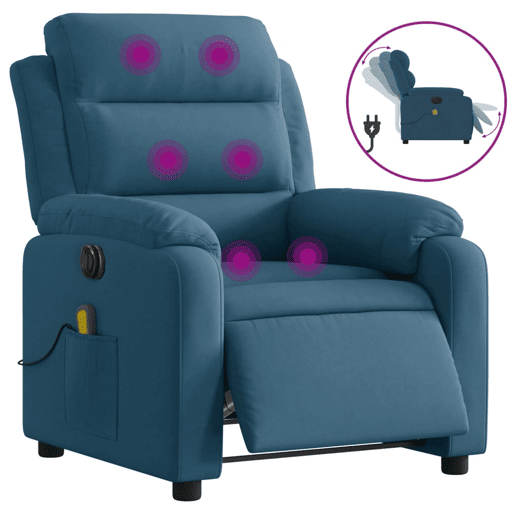 vidaXL Poltrona de massagens reclinável elétrica veludo azul vidaXL Poltrona de massagens reclinável elétrica veludo azul