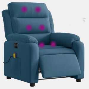 vidaXL Poltrona de massagens reclinável elétrica veludo azul