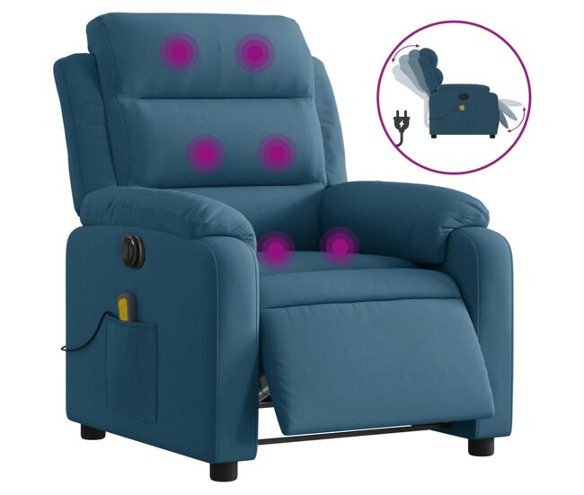 Vidaxl sillón reclinable de masaje eléctrico terciopelo azul