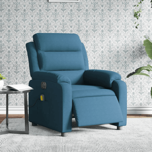 vidaXL Poltrona de massagens reclinável elétrica veludo azul vidaXL Poltrona de massagens reclinável elétrica veludo azul