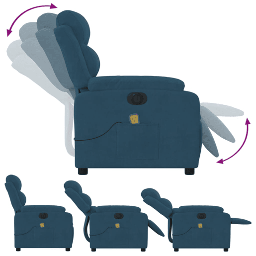 vidaXL Poltrona de massagens reclinável elétrica veludo azul vidaXL Poltrona de massagens reclinável elétrica veludo azul