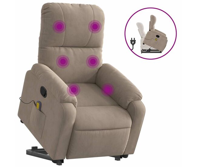 Vidaxl sillón reclinable de masaje elevable tela microfibra gris taupe