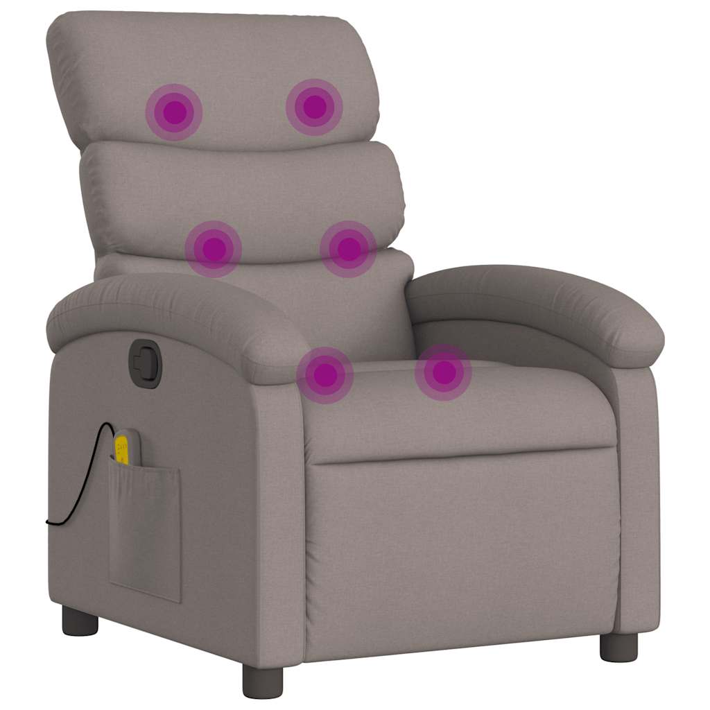 Vidaxl sillón de masaje reclinable de tela gris taupé