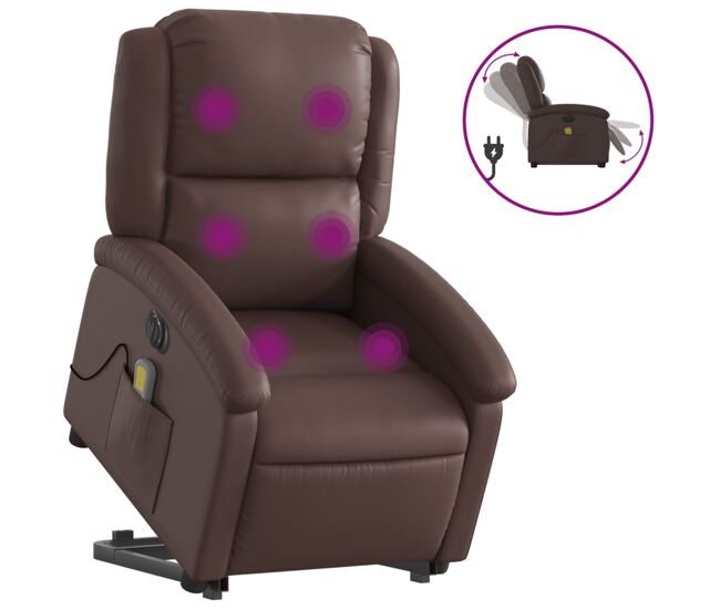 Vidaxl sillón de masaje elevable eléctrico cuero sintético marrón