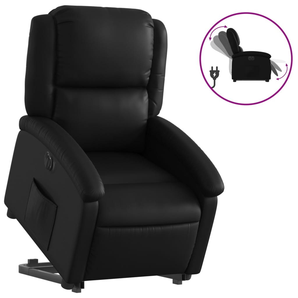Vidaxl sillón reclinable elevable eléctrico de cuero sintético negro