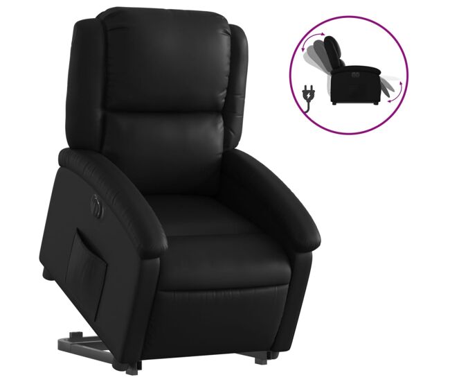 Vidaxl sillón reclinable elevable eléctrico de cuero sintético negro