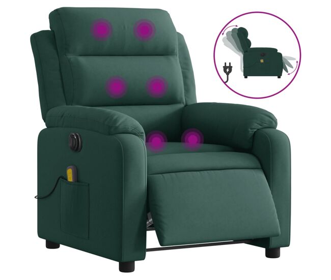 Vidaxl sillón reclinable de masaje eléctrico terciopelo verde oscuro