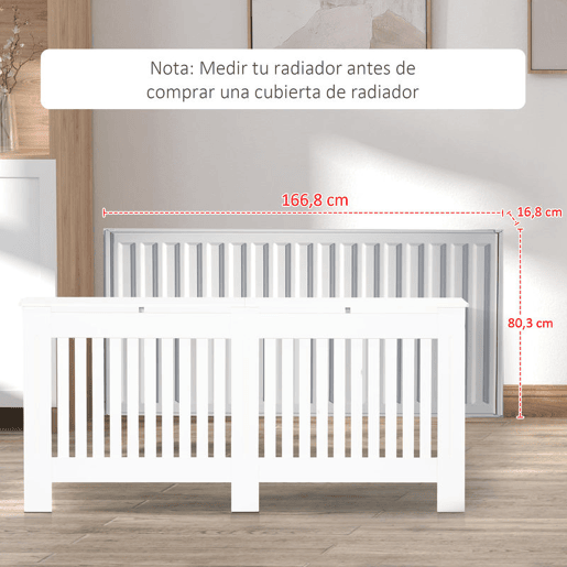 HOMCOM Cobertura Radiador com Desenho Moderno de MDF com Prateleira Superior para Sala de Estar Dormitório Escritório 172x19x81 cm Branco