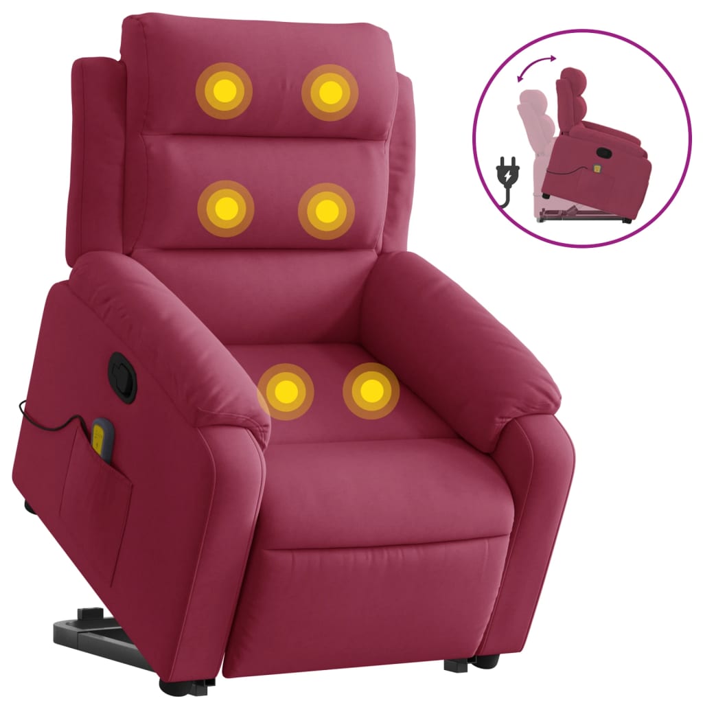 Vidaxl sillón reclinable de masaje elevable terciopelo rojo tinto