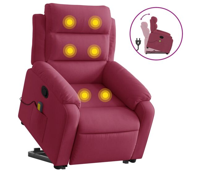 Vidaxl sillón reclinable de masaje elevable terciopelo rojo tinto