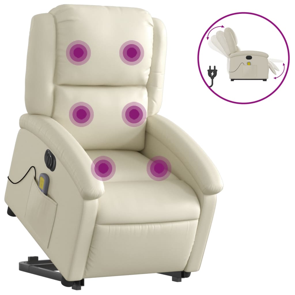 Vidaxl sillón de masaje elevable eléctrico cuero sintético crema