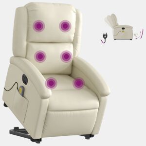 vidaXL Poltrona reclinável elevatória elétrica couro artificial creme