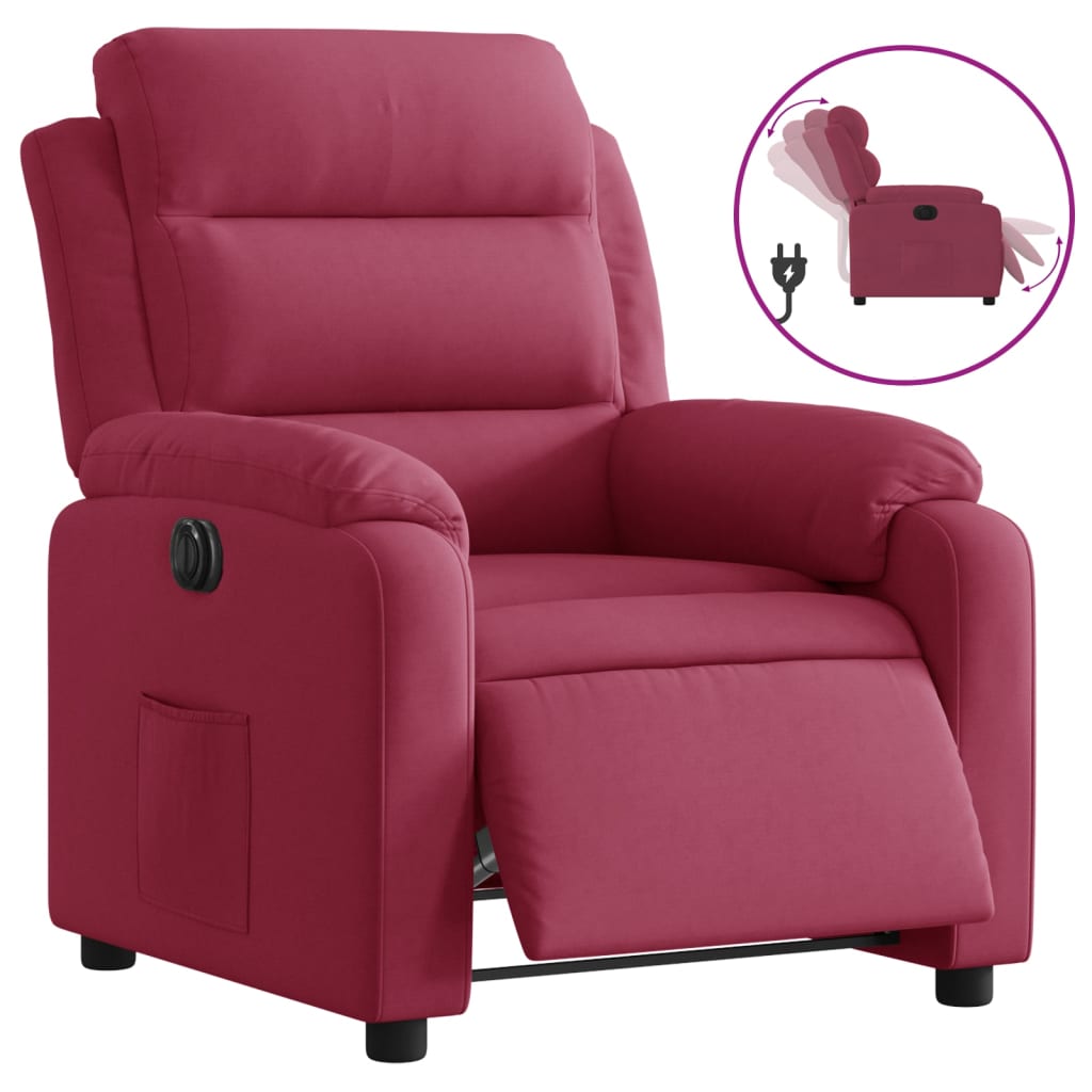 Vidaxl sillón reclinable eléctrico de terciopelo rojo tinto