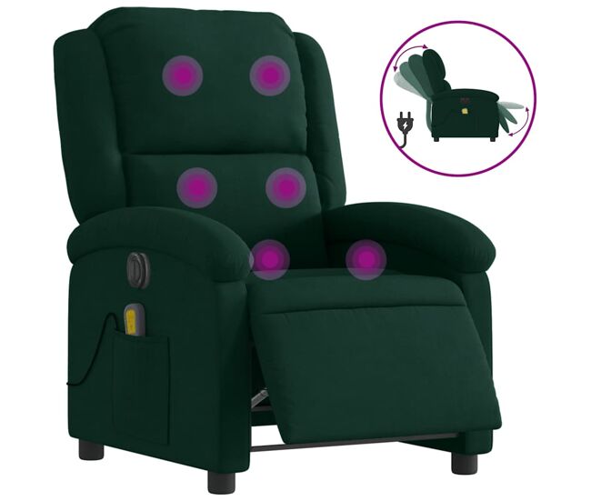 Vidaxl sillón reclinable de masaje eléctrico terciopelo verde oscuro