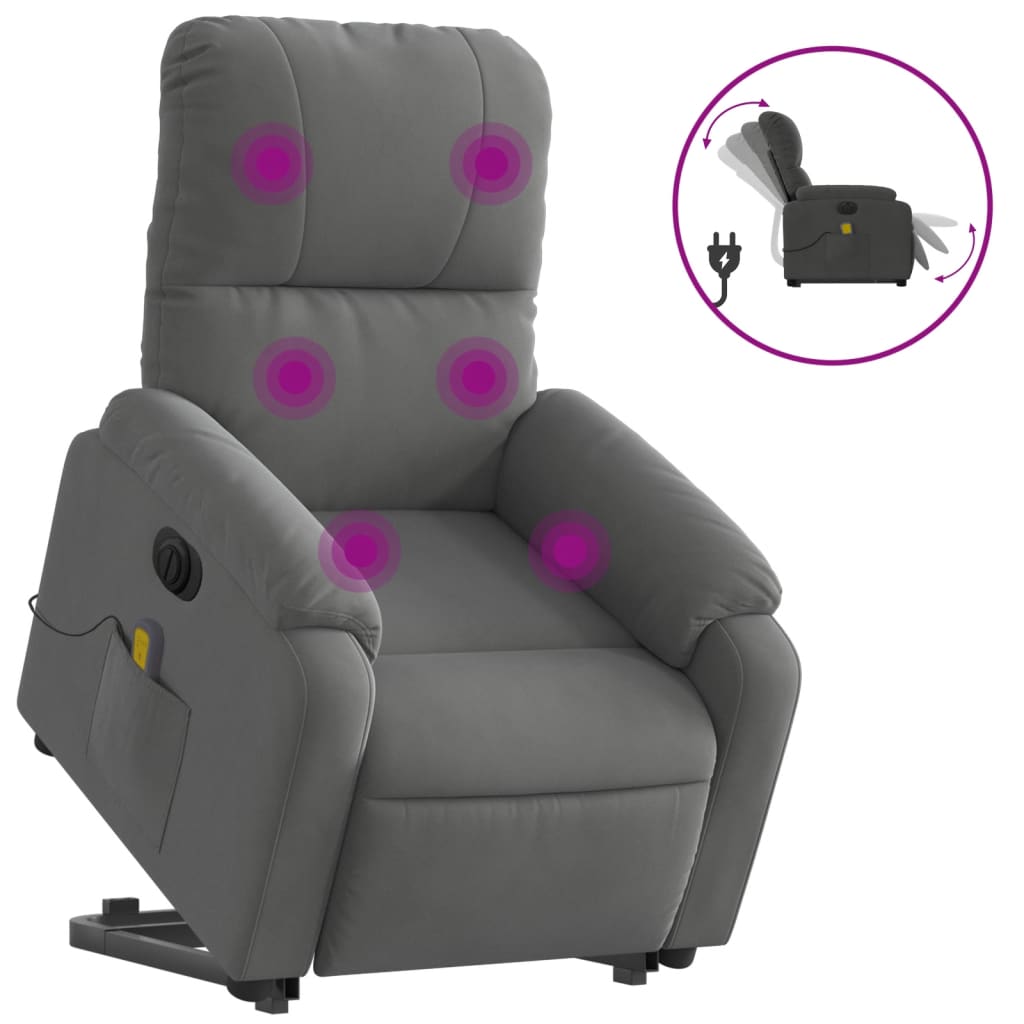 Vidaxl sillón masaje eléctrico reclinable elevable tela gris oscuro