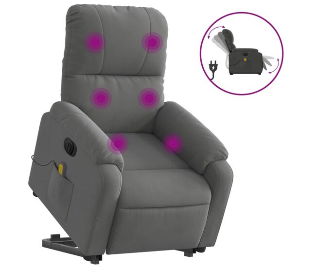 Vidaxl sillón masaje eléctrico reclinable elevable tela gris oscuro