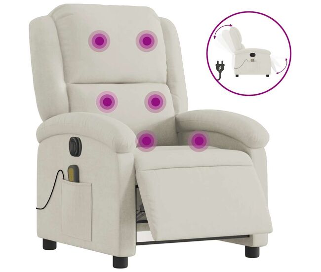 Vidaxl sillón reclinable de masaje eléctrico terciopelo color crema