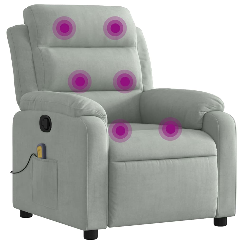 Vidaxl sillón reclinable de masaje terciopelo gris claro