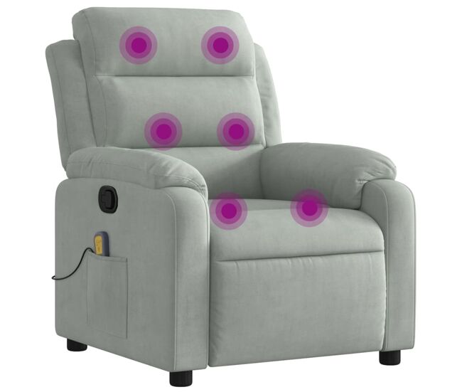 Vidaxl sillón reclinable de masaje terciopelo gris claro