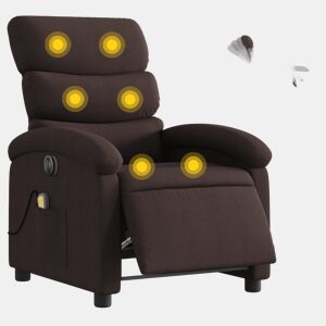 vidaXL Poltrona reclinável massagens elétrica tecido castanho-escuro