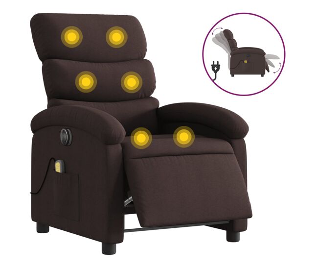 Vidaxl sillón reclinable de masaje eléctrico tela marrón oscuro