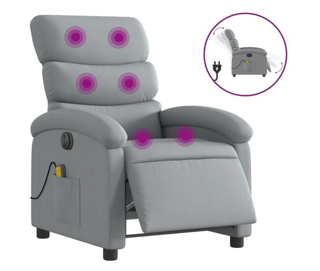 Vidaxl sillón reclinable de masaje eléctrico tela gris claro