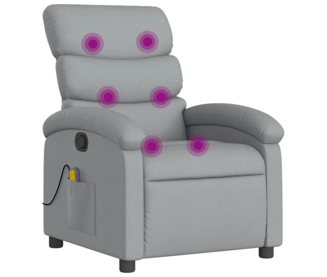 Vidaxl sillón reclinable de masaje de tela gris claro