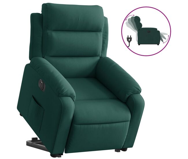 Vidaxl sillón eléctrico reclinable elevable de terciopelo verde oscuro