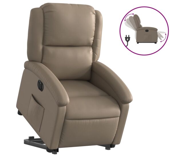 Vidaxl sillón elevable eléctrico cuero artificial capuchino