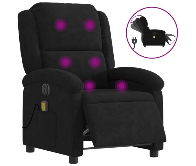 Vidaxl sillón reclinable de masaje eléctrico terciopelo negro