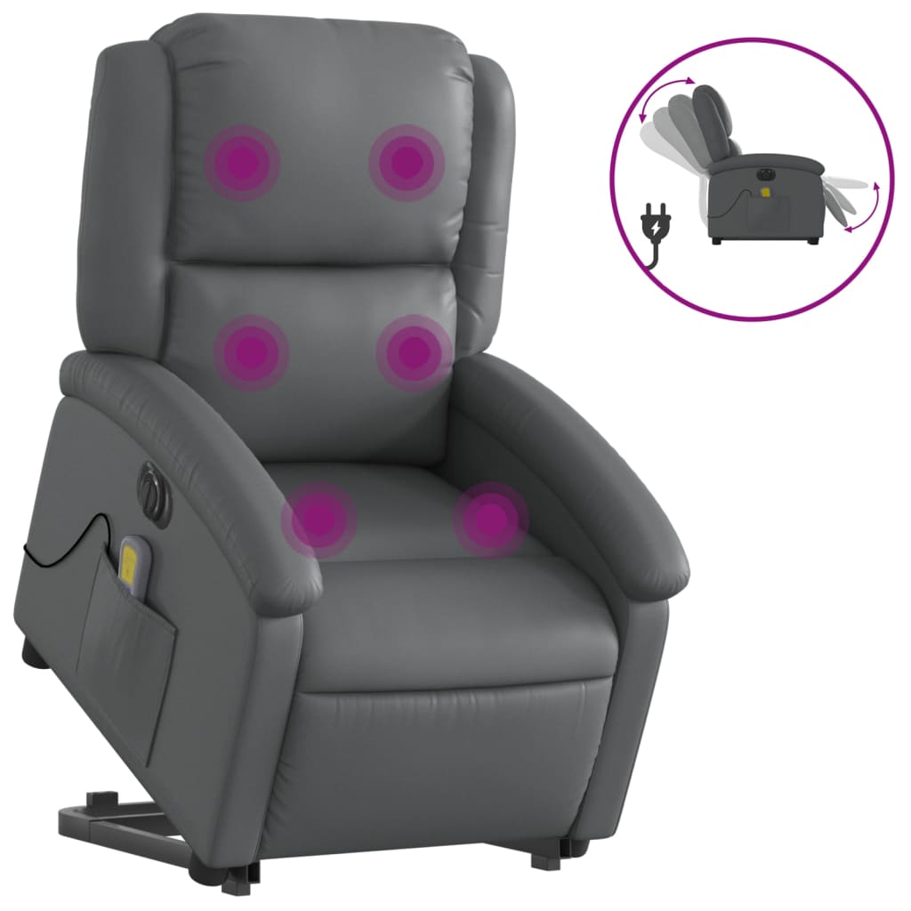Vidaxl sillón de masaje elevable eléctrico cuero sintético gris