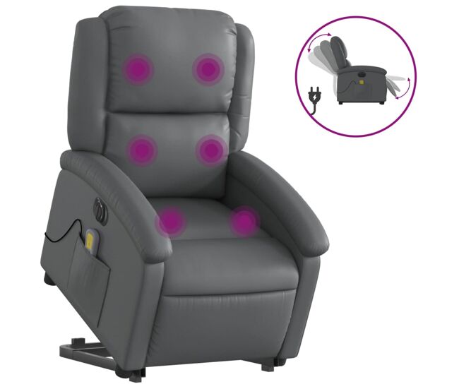 Vidaxl sillón de masaje elevable eléctrico cuero sintético gris