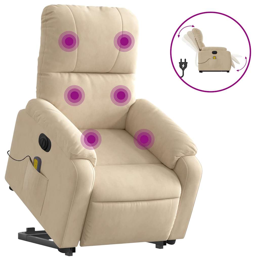 Vidaxl sillón masaje eléctrico reclinable elevable tela crema